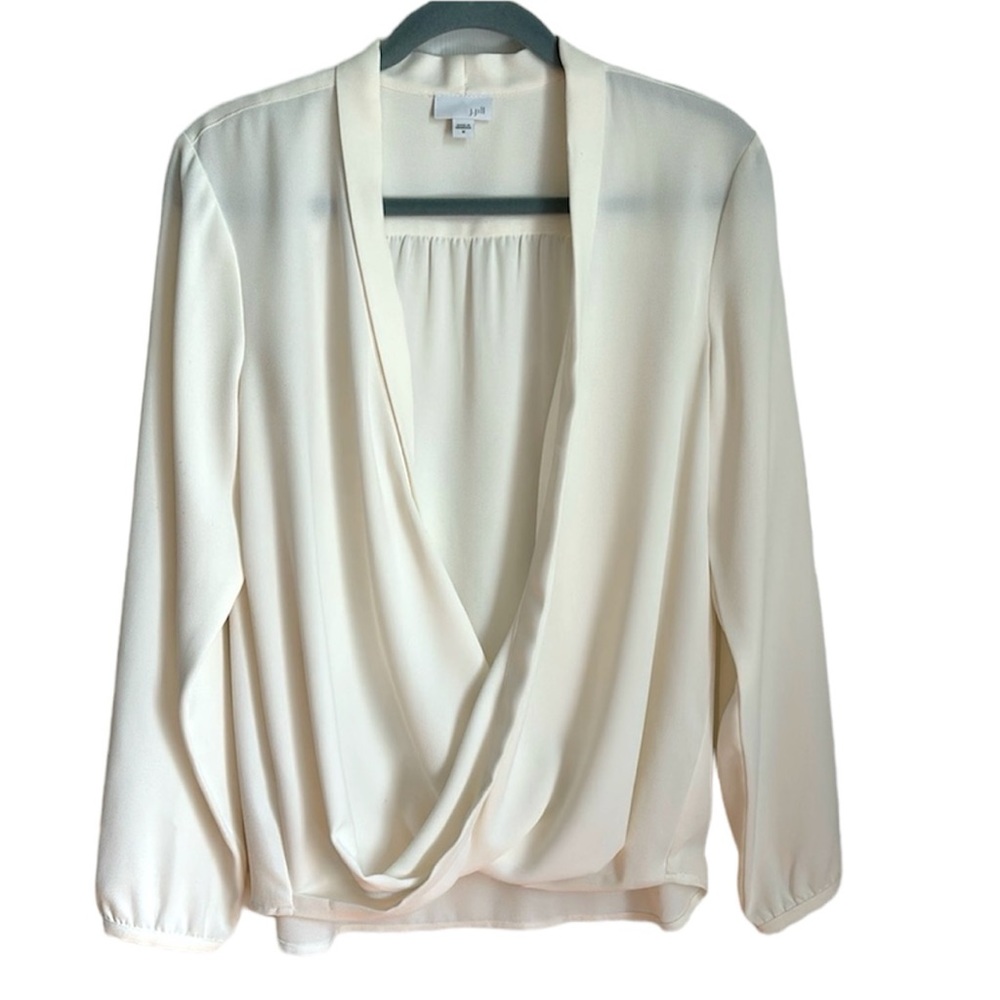 J.Jill ivory long sleeve draped wrap blouse size MEDIUM